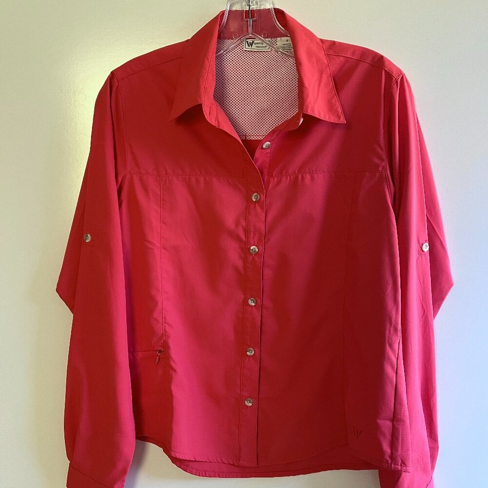 NWOT White Sierra Women's Size S Outdoor Shirt LS roll tab RED Coral